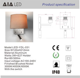 E27 holder 3W LED interior flexible bedside wall light &amp; inside headboard wall light for hotel supplier