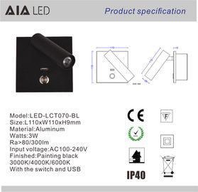 Nordic hotel engineering bedroom embedded bedside USB charging LED reading wall lamp with switch square multi-function supplier