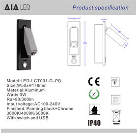 Hotel project bedside backboard lamp custom LED reading wall light bed wall light mobile phone USB charging with switch supplier