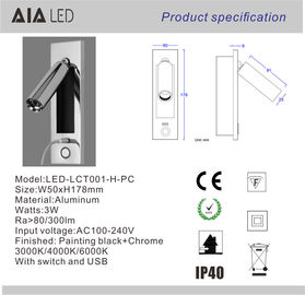 IP20 recessed mounted usb LED bed wall lamp/indoor led bedside wall light LED headboard wall light for hotel supplier