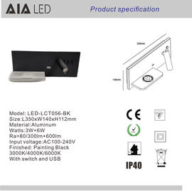 Wireless charging reading wall light led bed lamp for USB bedside wall light led headboard wall lamp for hotel supplier