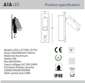 Modern usb led bed wall light IP20 led wall bedside light 3W led headboard wall lights supplier