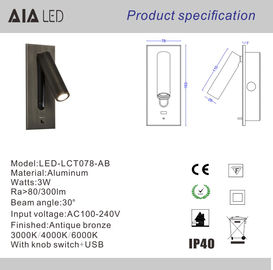 Recessed bedside reading wall lamp/Interior led bed wall lamp headboard reading light for hotel supplier