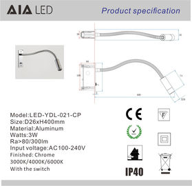 Recessed gooseneck wall light 3W led bedroom bed wall light led headboard reading light supplier