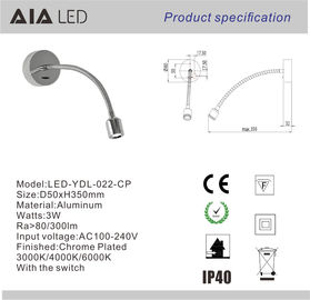 Surface mounted flexible led headboard wall lamps adjustable 3W led reading wall lamps supplier