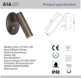 Recessed mounted bed reading wall lamp adjustable 3W led bedside wall light headboard wall light supplier