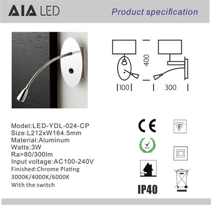 headboard wall light flexible led reading wall light 3W led bedside wall lamp for hotel projects supplier