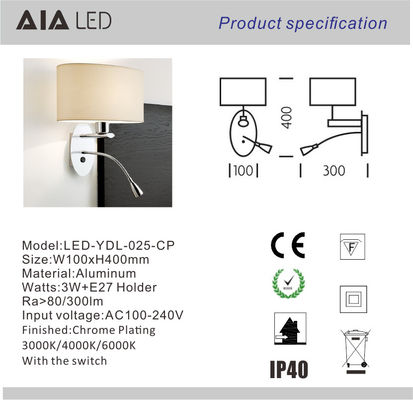 Recessed mounted flexible led reading light 3W led bedside wall light for high grade hotel supplier