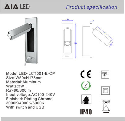 IP20 flexible modern usb LED wall light/indoor led reading wall lamp bedside wall light for villa supplier