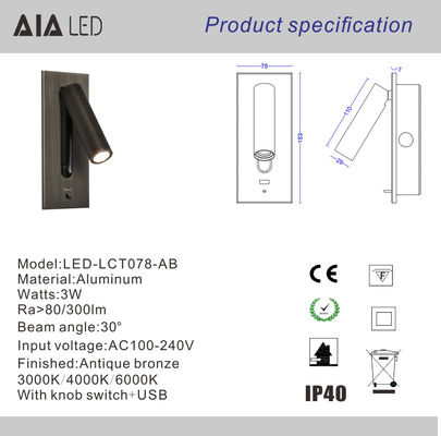 IP20 flexible angle LED reading wall light/indoor led bed wall lamp bedside wall light for hotel supplier