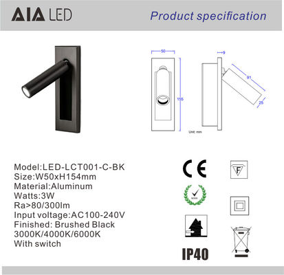 Rotating embed mounted hotel led headboard wall light flexible bedside reading light/led bed light for villa supplier