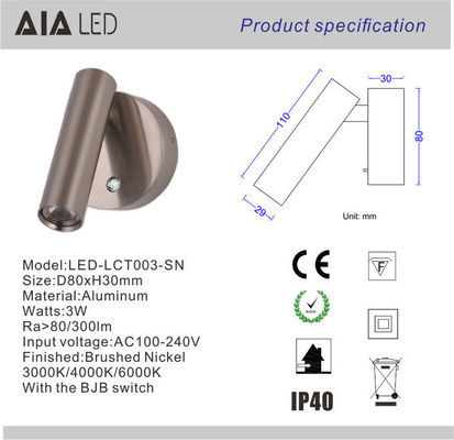 Wall mounted round headboard wall light led bed wall lamp adjustable 3W led bedside wall light supplier