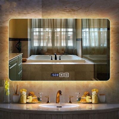 Bathroom mirror lamp square smart make-up mirror light hotel led anti-fog waterproof PIR time date temperature show supplier