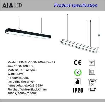 Popular indoor commercial office 48W 1.5M led pendant light for meeting room supplier