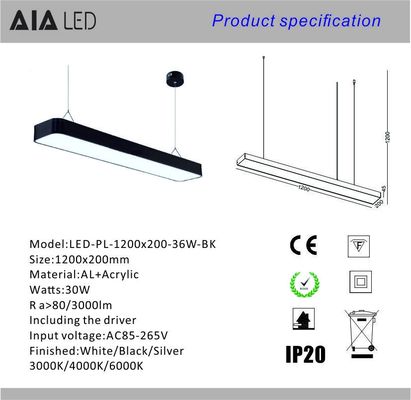 Popular indoor commercial office 36W 1200mm led pendant light for boardroom supplier