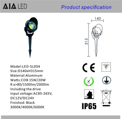 IP65 waterproof round black D140xH315mm outdoor 3W LED lawn spike lights for hotel supplier