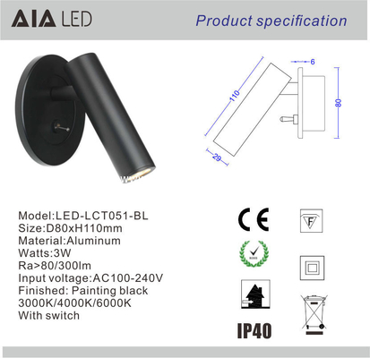 Surface mounted interior round LED reading wall lamp &amp; led bed board reading lamp for hotel supplier