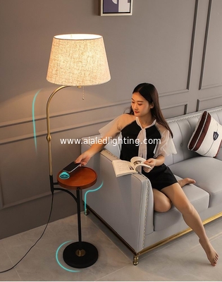 E27 fabric dimmable USB Wireless charging modern type floor lamp bedroom light luxury table standing light for hotel supplier